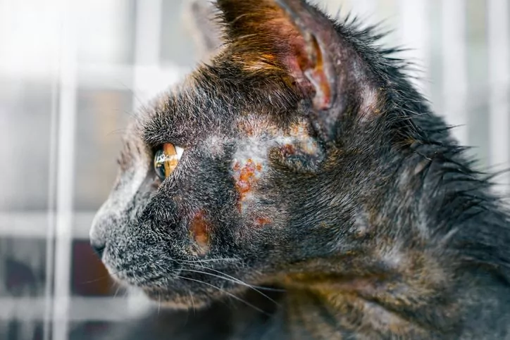 a cat with ringworm on their face